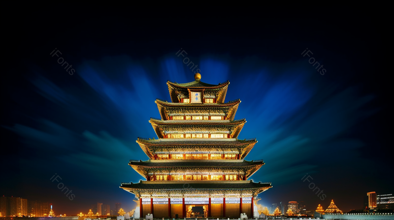 夜晚风景钟楼鼓楼城市地标,高清,摄影图,摄影图片,图片大全,摄影图免费下载